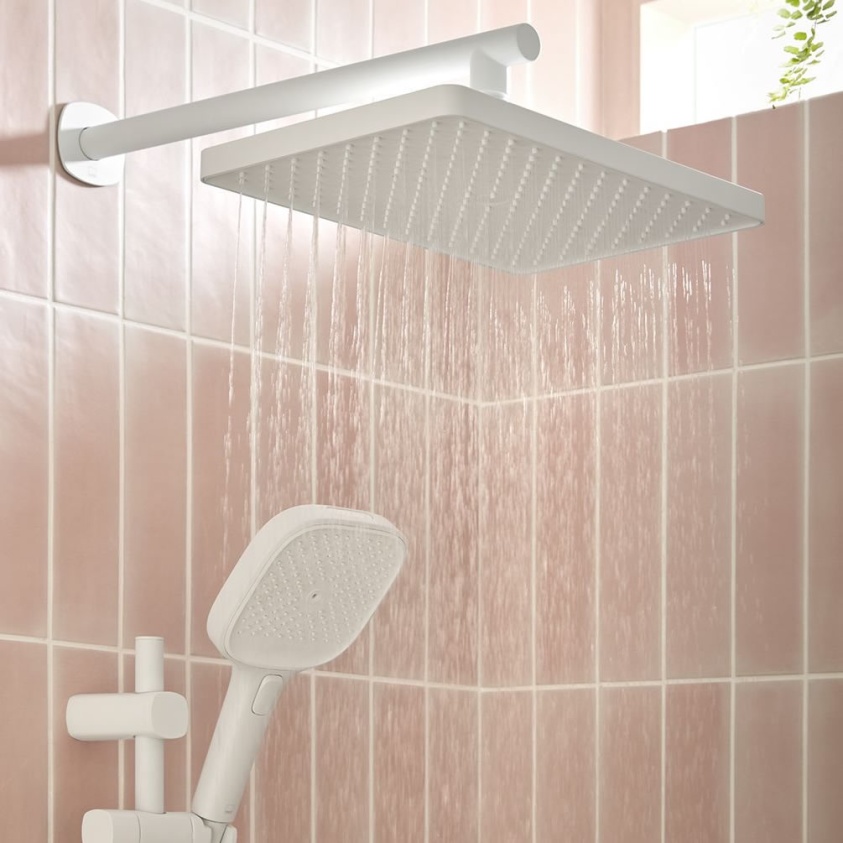 Vado Cameo Matt White Shower Head & Wall Mounted Arm - Lifestyle Image 1